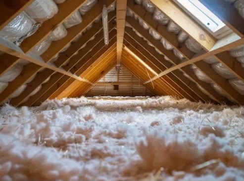 Attic flex duct and insulation in a Hills District home